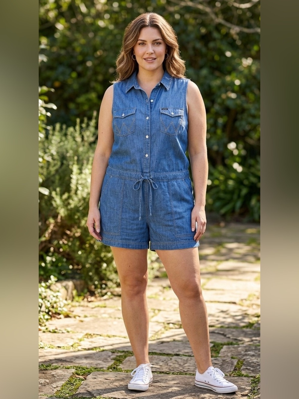 Wrangler Denim Sleeveless Romper Jean Jumpsuit Blue Size L